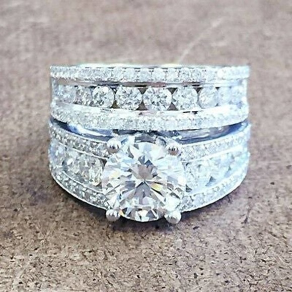 Sz9 Diamond Wedding Ring Set / Engagement STERLING SILVER #16 size 6,7,8,9,10 - Picture 3 of 8